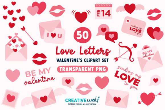 Download Set of 50 Valentines Love Letter Clipart - Love letter clipart Collection